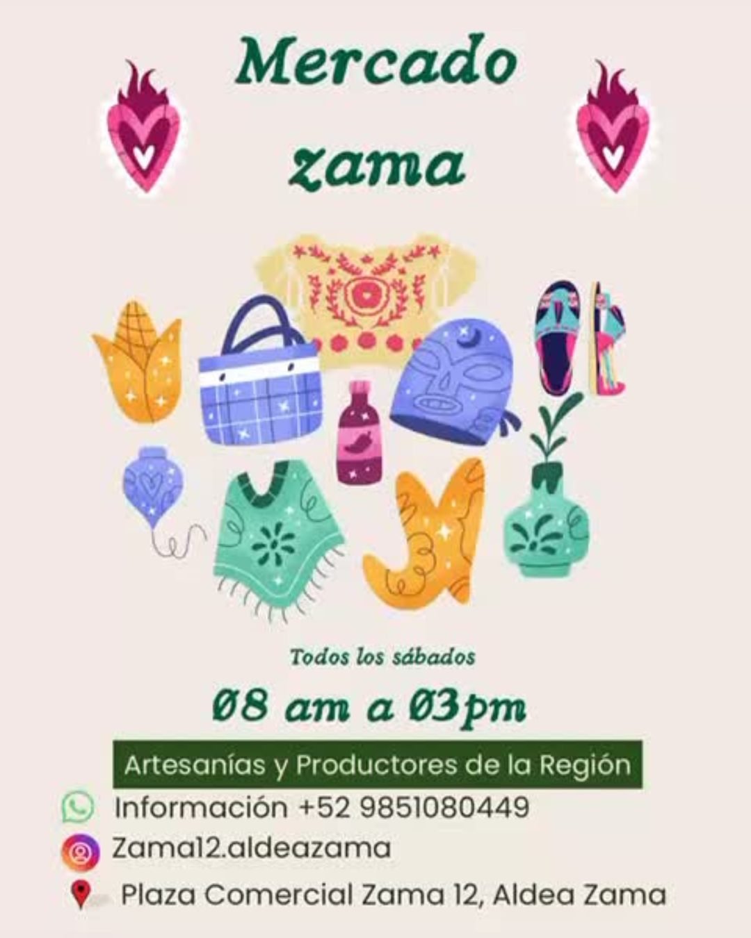 Mercado Zama — artesanías y productores de la región