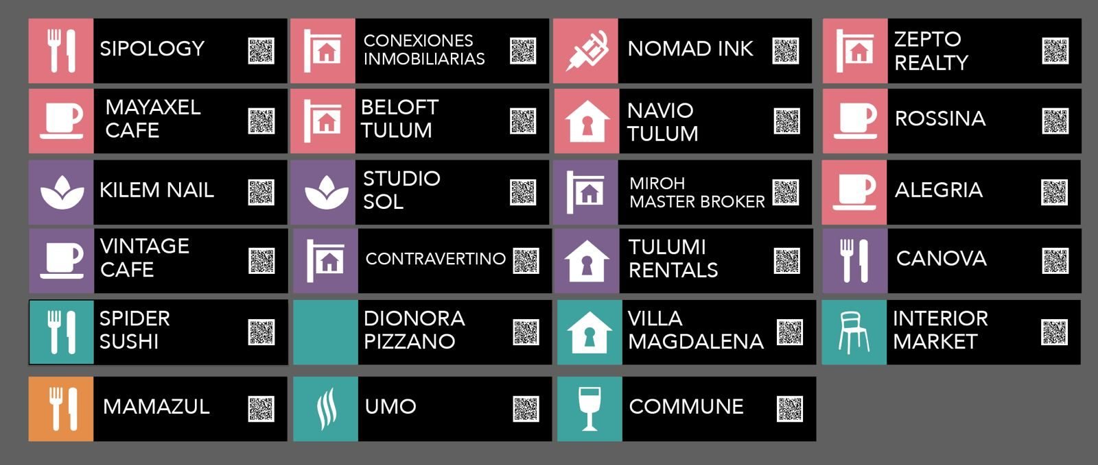 Señalética de los postes publicitarios de Zama 12 con directorio de negocios